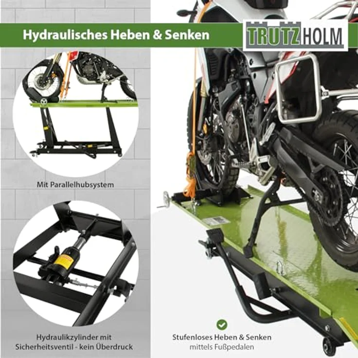 Trutzholm® Motorradhebebühne Schwarz/Grün hydraulisch Montagebühne Heber 450kg - Preisvergleich – Bild 5