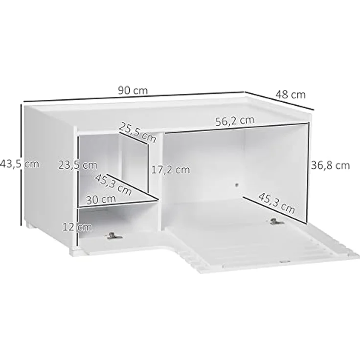 PawHut Katzenschrank für Katzentoilette Katzenklo Katzenhaus mit Magnettür Katzenkommode Katzenhöhle Beistelltisch Aufbewahrungsschrank erhöhtes Design Weiß 90 x 48 x 42,5 cm – Bild 3
