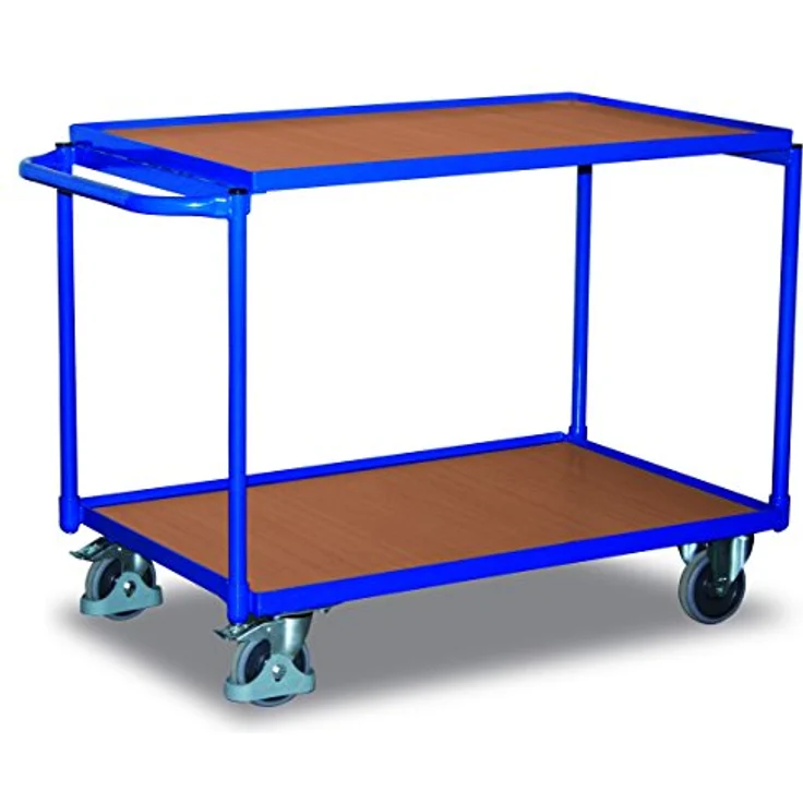 Variofit Transportwagen, Tischwagen (250 kg) aus Holzwerkstoffen mit Buche-Oberfläche, pulverbeschichtet in Gentianblau – Bild 2