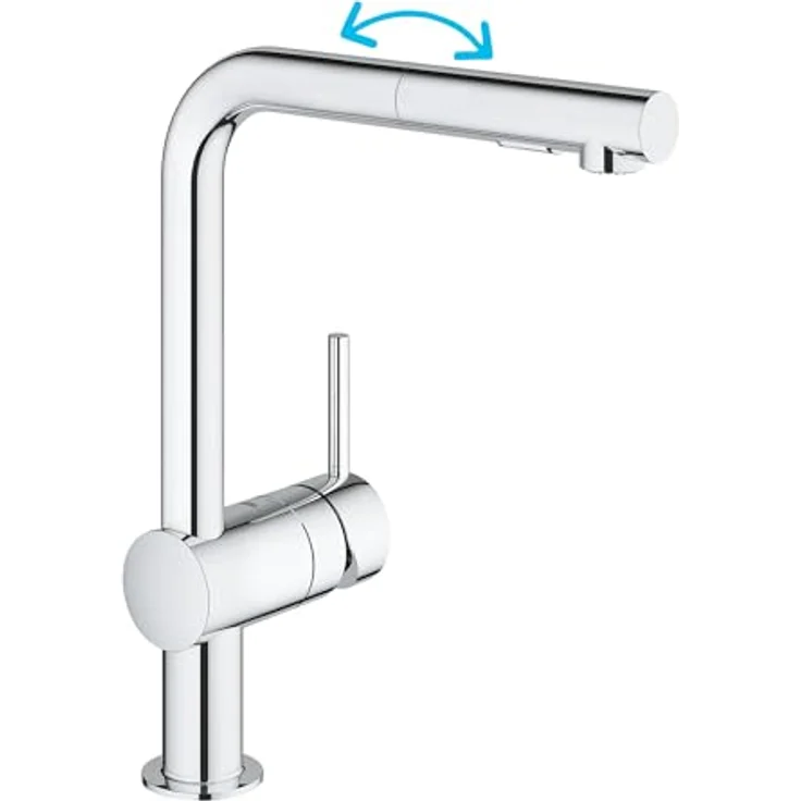 Grohe Minta L-Auslauf Küchenarmatur, Einhand-Spültischbatterie mit ausziehbarer Dual-Spülbrause, StarLight Chrom, Hochdruck – Bild 1