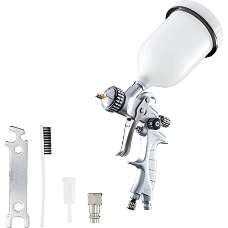 BenBow Lackierpistole PK60 MP 1,3 mm Düse + 600 ml Lackbehälter - hochwertige Sprühqualität - Druckluft-Spritzpistole, ideal für Autolackierung (Aluminium)