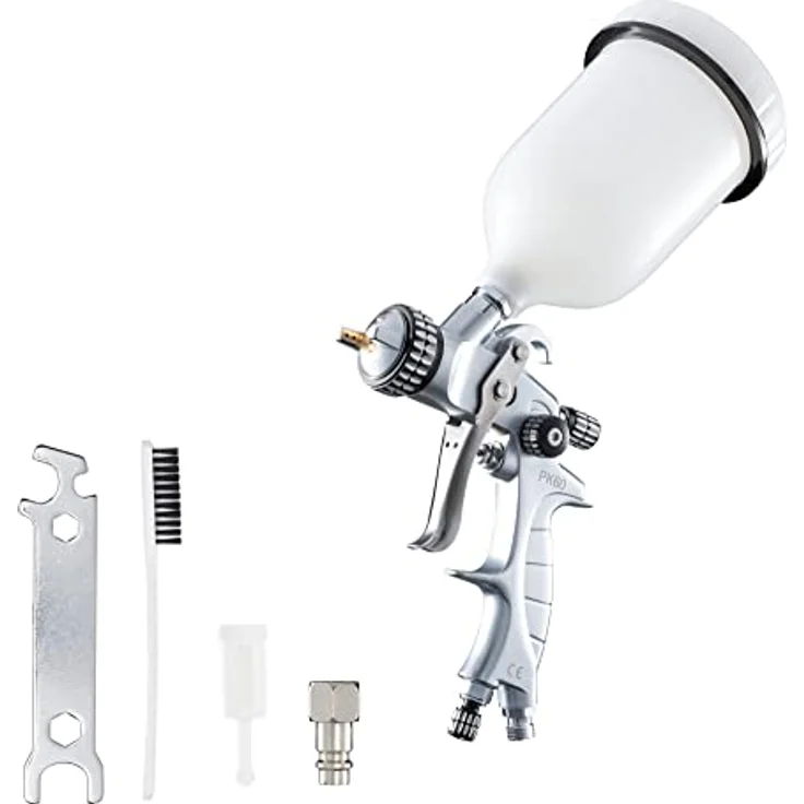 BenBow Lackierpistole PK60 MP 1,3 mm Düse + 600 ml Lackbehälter - hochwertige Sprühqualität - Druckluft-Spritzpistole, ideal für Autolackierung (Aluminium) – Bild 1