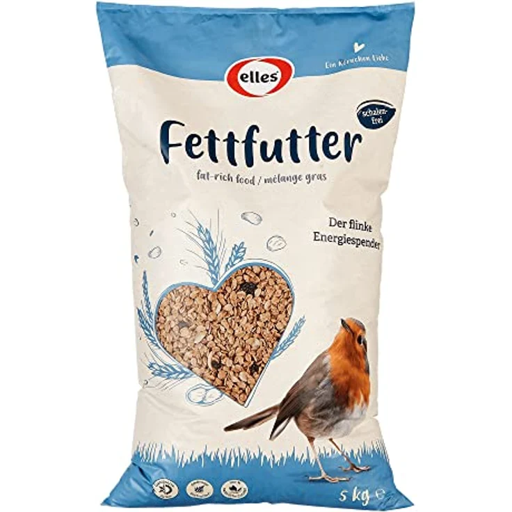 Elles Fettfutter 5kg I Energiespender mit 100% natürlichen Zutaten | Ganzjähriges Wildvogelfutter für prächtige Gartenvögel | Schalenfrei | Ideal für Terrasse & Balkon – Bild 1