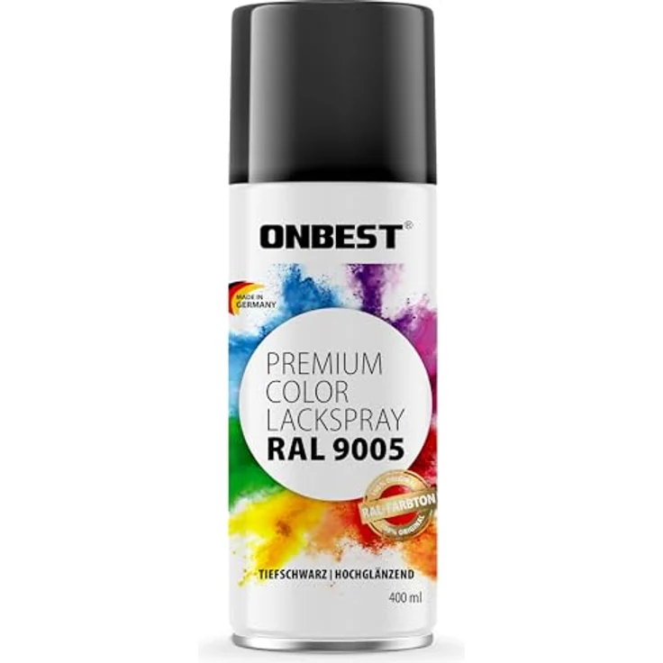 Onbest PREMIUM Lackspray 400 ml, hohe Pigmentierung, witterungsbeständig, Verkehrsw Weiß Glanz (RAL 9016) – Bild 1