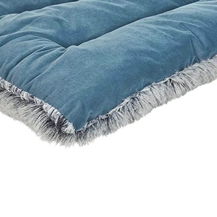 Beliani Modernes Tierbett aus weichem Samtstoff mit Quasten blau 90 x 60 cm Ergani - Polsterung aus Samtstoff in Blau, Fransen zum Spielen, Waschmaschinenfest – Bild 4