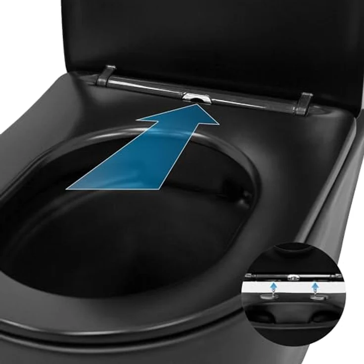 ECD Germany Spülrandloses Hänge WC schwarz matt mit WC-Sitz abnehmbar Duroplast Softclose Absenkautomatik, Wand-WC Tiefspüler verlängerte Ausladung 52 cm, Design Toilette Sanitärkeramik, Tiefspül-WC – Bild 5