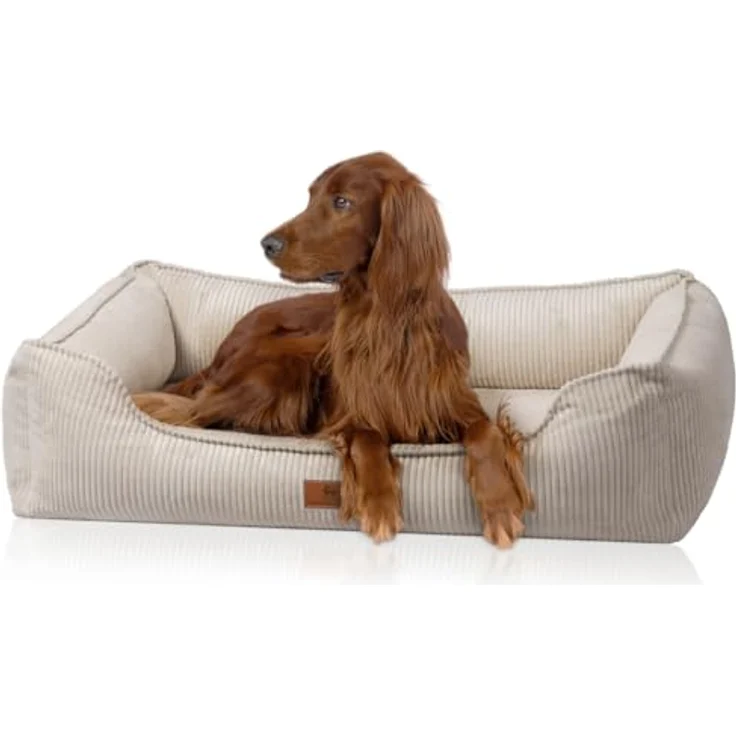 Knuffelwuff orthopädisches Hundebett aus Cord mit Handwebcharakter Nunavut XL 105 x 75cm Beige - Abnehmbarer Bezug - waschbar - für große, mittelgroße und kleine Hunde – Bild 1