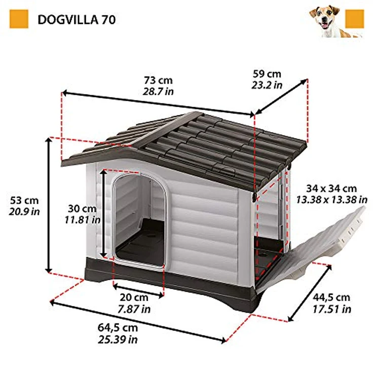 Ferplast Outdoor Hundehütte Dogvilla 70 Lodge für Hunde mit zu öffnender Seitenwand, aus schlag- und UV-beständigem Thermoplast, Drainagesystem, Lüftungsgitter, 73 x 59 x 53 cm – Bild 2