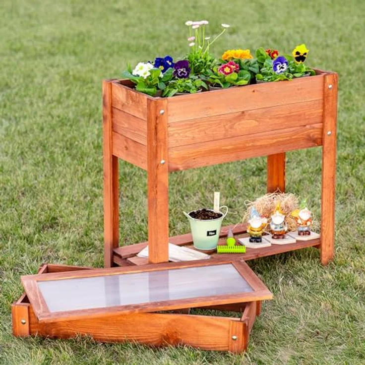 ITA Frühbeet Aufsatz aus Holz 80x37x10 cm, wetterfest mit Polycarbonat Fenster, geeignet für Hochbeete, braun, FSC-zertifiziert, Made in EU – Bild 4