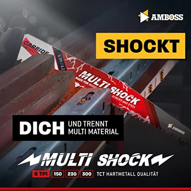 AMBOSS MULTI SHOCK - 3x Säbelsägeblatt Länge 150 mm / 6 ZpZ - ideal für Holz mit Nägeln und Holz mit Schrauben sowie Stahl - Multi Material – Bild 2