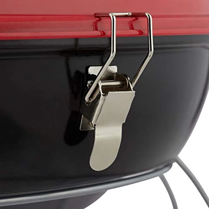 Relaxdays Kugelgrill, tragbar, mit Deckel, leckeres BBQ, Picknickgrill mit großer Holzkohlegrillfläche, Holzkohle, Ø36cm, rot – Bild 8