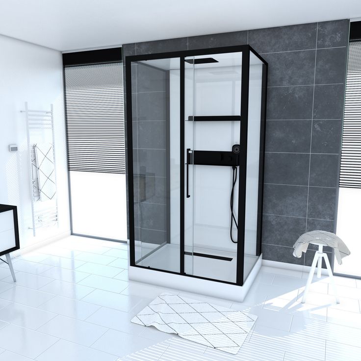 Aurlane Komplettdusche 'Phantom 3' mit Schiebetür schwarz 115 x 90 x 215 cm, elegantes Design, Sicherheitsglas, magnetisch schließende Türen