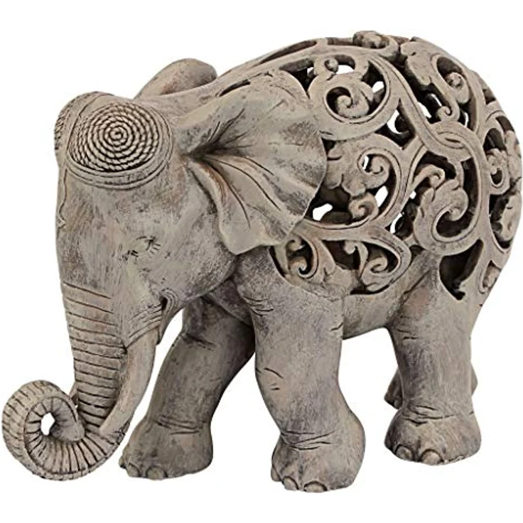Design Toscano Anjan der Elefant indische Deko Jali Tierstatue, 30.5 cm, Gotischer Stein – Bild 2