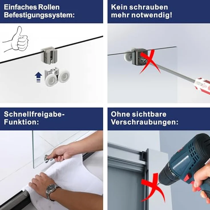 AQUABATOS Schiebetür Duschabtrennung 160 x 185 cm, Klarglas aus Sicherheitsglas (5/6mm), für Nischenmontage, inklusive Montagezubehör – Bild 5