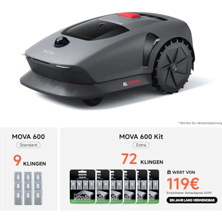 MOVA MOVA 600 Kit, Rasenmäher Roboter mit 81x Ersatzmesser, 3D-LiDAR, genaue Kartierung bis 600 m², smarte Hindernisvermeidung, App-Steuerung, U-förmiges Schneiden – Bild 2