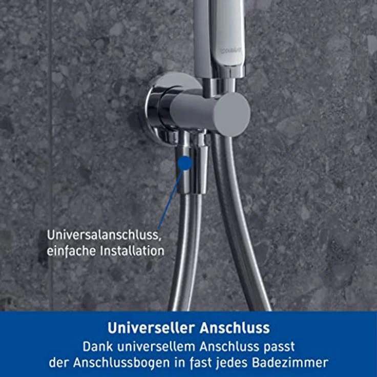 Duravit Universal Wandanschlussbogen, Schlauchanschluss inkl. Brausehalterung, Brauseanschlussbogen mit runder Wandabdeckung, Chrom – Bild 3