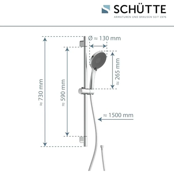 Schütte Brausestangenset 'Capri', verchromt, mit 3 Strahlarten und großem Duschkopf Ø 130 mm – Bild 5