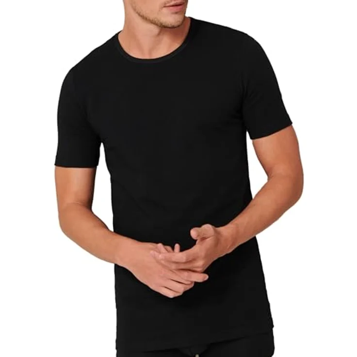 Schiesser Herren T-Shirt im Doppelpack, Schwarz, aus 95% Organic Cotton und 5% Elastan, XL – Bild 2