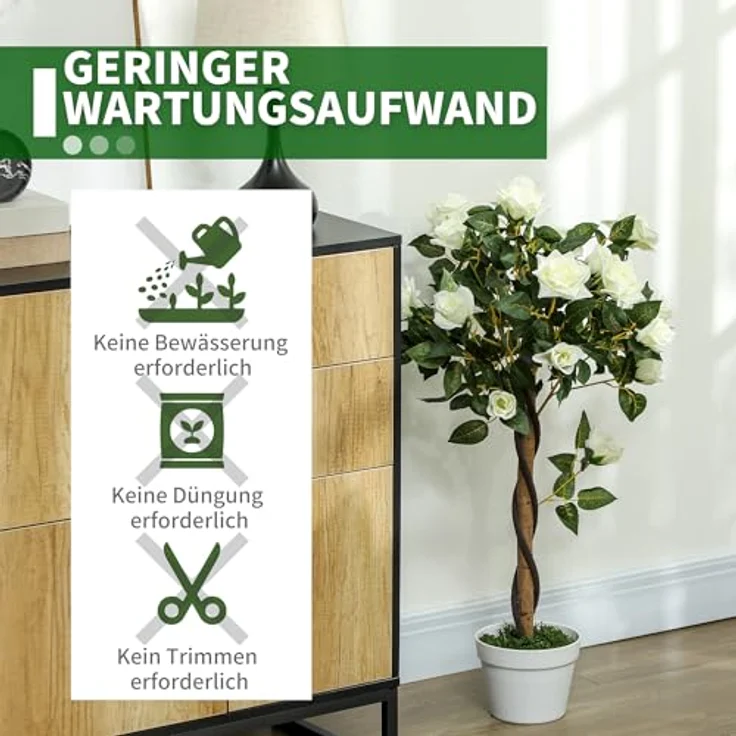 Outsunny Künstliche Rosenpflanzen, 90 cm Kunstpflanze mit UV-Schutz im Topf, lebensecht für Wohnzimmer und Büro – Bild 5