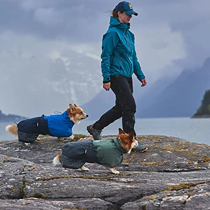 Non-stop dogwear Fjord Raincoat, wasserdichter Regenmantel für kleine Hunde, atmungsaktiv und verstellbar mit Reflektoren, Leinenöffnungen und Beinschlaufen, Blau (Größe 33) – Bild 2