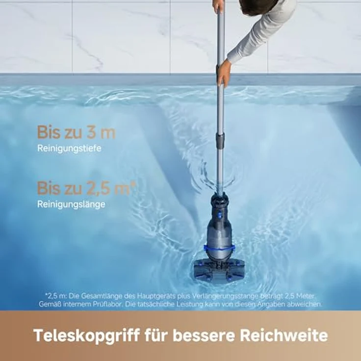 MOVA Handler V10, Kabelloser Poolsauger mit 4.200 L/h Saugleistung, 60 Min Laufzeit, transparentem Saugkopf, 1,8 m Teleskopgriff – Bild 6