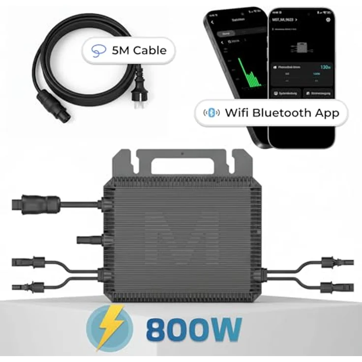 SUNNIVA 920W Balkonkraftwerk, Bifaziales Full Black Komplettset mit 800W Wechselrichter, 2x460W N-Type Glas-Glas Solarmodule, 5m Kabel, 4x1m Solarkabel – Bild 3