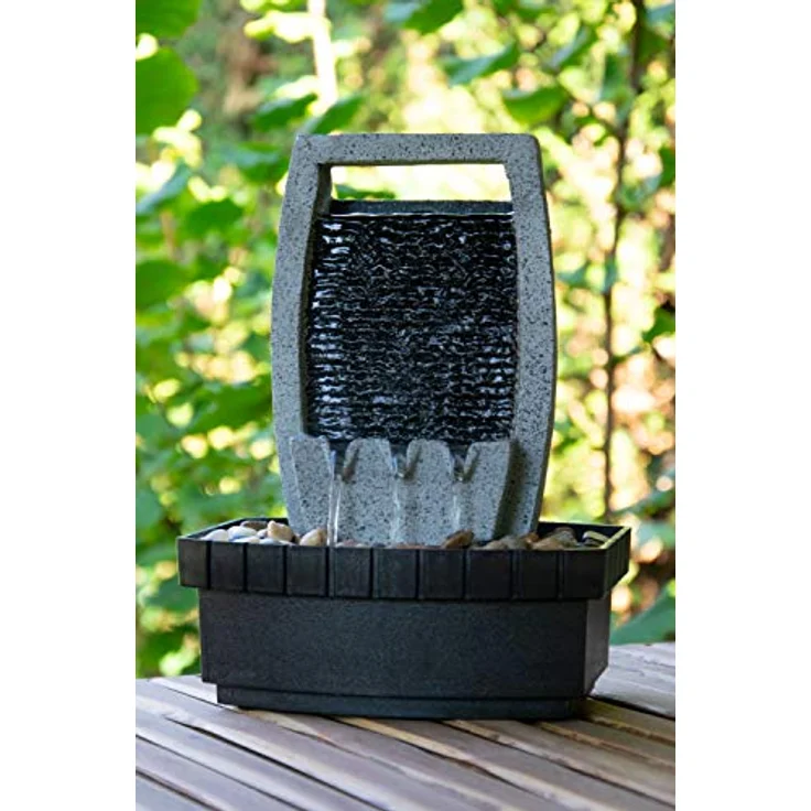 dobar® Design Zimmerbunnen 96411e - Tischbrunnen in Steinoptik - Kleiner Springbrunnen - Dekoratives Wasserspiel für Wohnzimmer/Büro/Indoor - Wasserfall Zierbrunnen - 20,5 x 16,5 x 28 cm - Grau – Bild 5