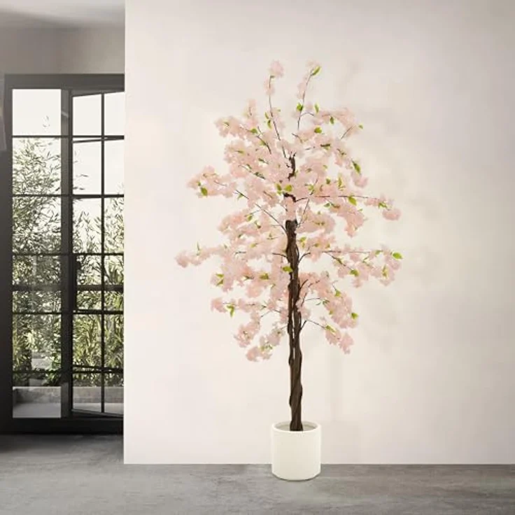 ML-Design Künstlicher Kirschblütenbaum 210 cm Rosa, mit stabiler Naturholzstamm und inkludiertem Topf – Bild 7