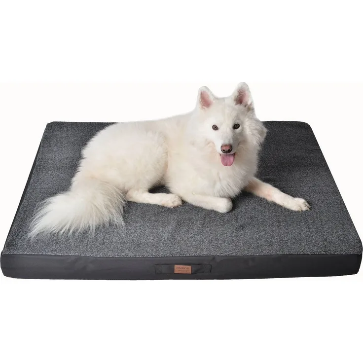 RAIKOU Tierbett Hundebett aus kuscheligem Plüsch, Anti-Rutsch weiche Liegefläche, ergonomische Schaumstoffmatte, 80X60X7cm, grau