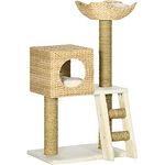 PawHut Kratzbaum 100,5 cm Katzenbaum mit Katzenhöhle, Bett, Treppe, Sisal-Kratzsäulen und Kissen, für Katzen bis 4,5 kg, Natur