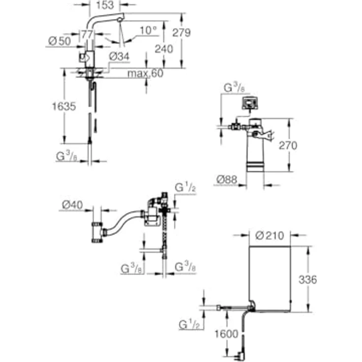 Grohe Küchenarmatur Red Mono L-Auslauf, Boiler M, mit kindersicheren Touch-Tasten für kochendes Wasser, Hochdruck, isolierter Rohrauslauf – Bild 3