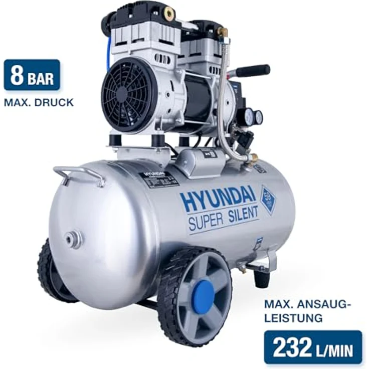 HYUNDAI Silent Kompressor SAC55753 (8 bar, 50L, ÖLFREI, 59 dB, 1.5 kW / 2.0 PS) – Bild 3