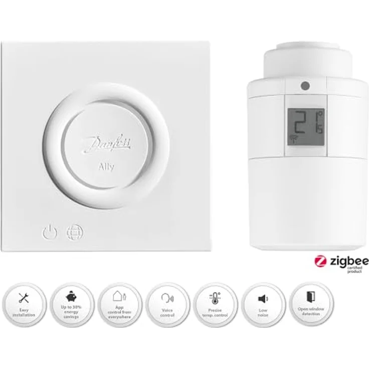 Danfoss Ally Starter Set, Radiator Thermostat & Gateway, Smart Digital Thermostat mit App- und Sprachsteuerung, kompatibel mit Amazon Alexa und Google Assistant, Energieeinsparung bis zu 30% – Bild 2