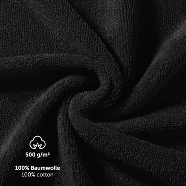 Blumtal Saunatuch, Schwarz, 80x200 cm, Oeko-Tex® Standard 100, 100% Baumwolle, 2er Set, Frottier mit Aufhängeschlaufe – Bild 3