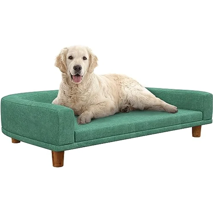 PawHut Hundesofa, Haustiersofa Katzensofa mit Kissen, Hundebett für große Hunde, Hundecouch mit Erhöhtem Design, Hundesessel mit Holzbeine, Grün, 98 x 67 x 25 cm – Bild 1