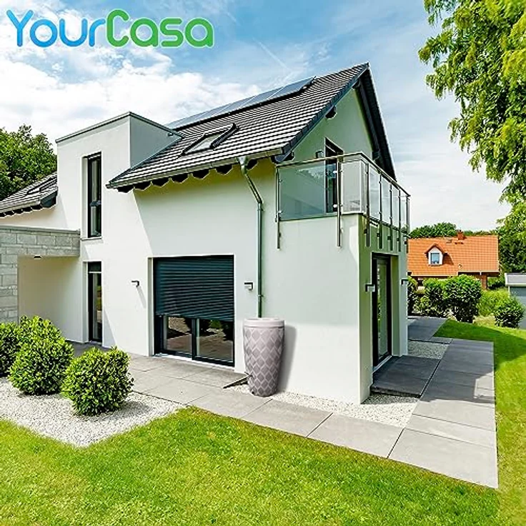 YourCasa Regentonne 240 Liter [Seabreeze], Regenfass Frostsicher aus Kunststoff mit Wasserhahn - Nachhaltige Bewässerung und Design-Highlight in Creme – Bild 2