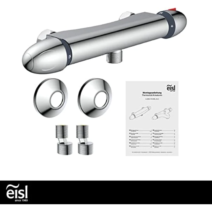EISL Duscharmatur VITAL, Mischbatterie mit Thermostat, Wasserhahn Dusche mit Sicherheitssperre bei 38°C, Brausearmatur, Brausethermostat Chrom CLT168VCR – Bild 8
