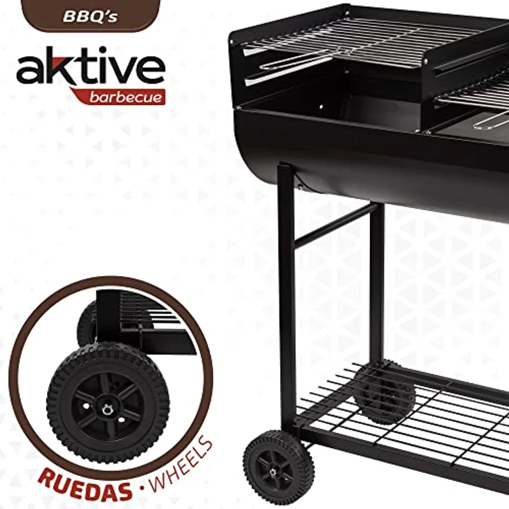 AKTIVE 52809 Holzkohlegrill, höhenverstellbar, Maße: 97 x 42 x 96 cm, doppelter Grillrost aus Stahl und abnehmbarer Aschebehälter, 2 Rollen für einfachen Transport, für den Außenbereich – Bild 3