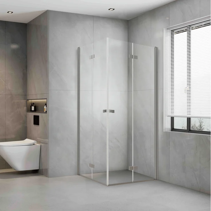 STANO Eckduschwand HARLEEM FLEX, Falttür aus 6 mm ESG-Glas, 90x90 cm, höhenverstellbar, inkl. Wandprofil, Anti-Scale-Behandlung