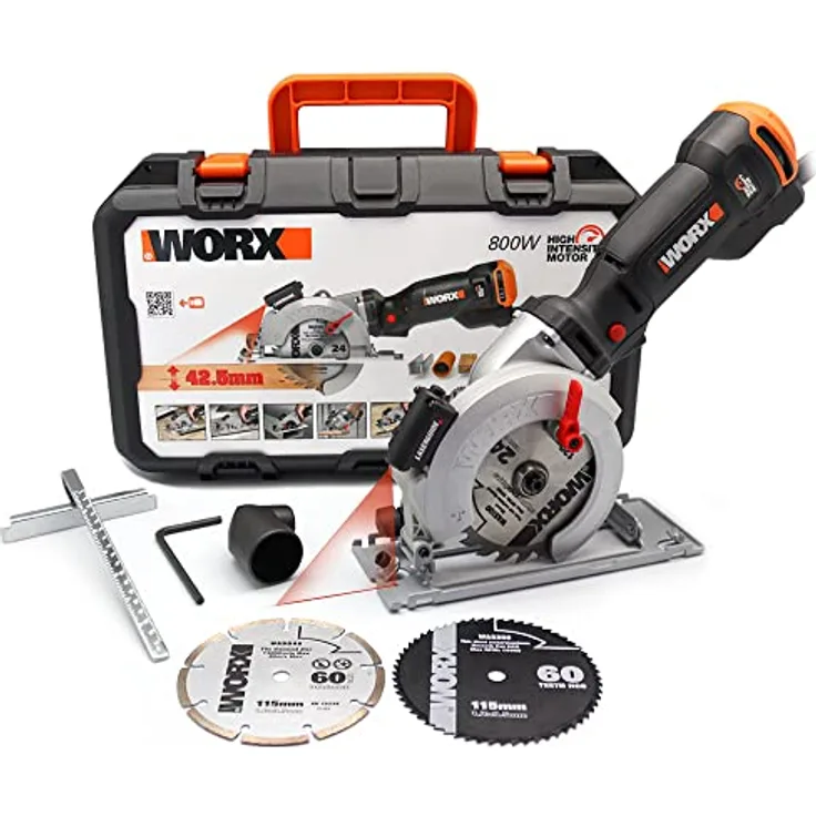 WORX WX437 Handkreissäge WorxSaw XL, 800W – Handtauchsäge mit bis zu 43mm Schnitttiefe für Sägearbeiten an schwer zugänglichen Stellen – Ideal für Holz, Metall, Plastik und Stein