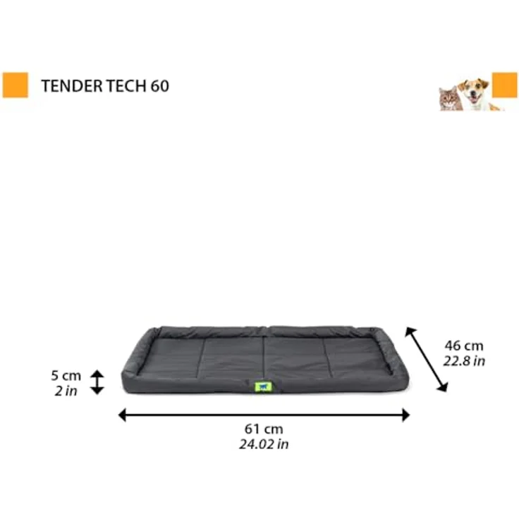 Ferplast Hundebett TENDER TECH 60, Hundematte, Hundekissen Haustierbett mit abnehmbarem Bezug, strapazierfähiger, kratzfester High-tech Stoff, wasserfest, waschbar, 61 x 46 x h 5 cm, schwarz – Bild 2