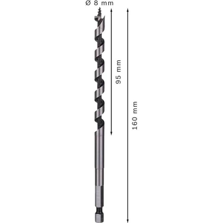 Bosch Pro Wood Holzschlangenbohrer, 8 x 95 x 160 mm, präzises Bohren in Holz mit starker Schraubenspitze und Sechskantschaft – Bild 3