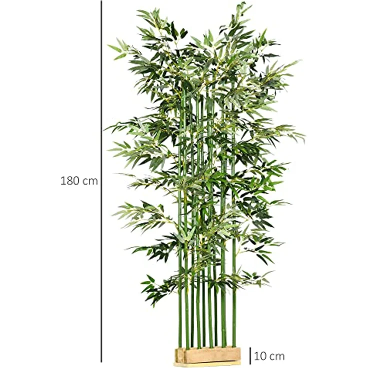 HOMCOM Kunstpflanze im Kiefernholztopf Bambus, Höhe 180 cm, Indoor/Outdoor, Dekopflanzen, Grün – Bild 8