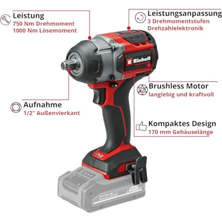 Einhell Professional Akku-Schlagschrauber TP-CW 18/750-C Li BL-Solo, 18 V, 750 Nm Drehmoment, Brushless, Außenvierkant-Aufnahme, ohne Akku – Bild 3