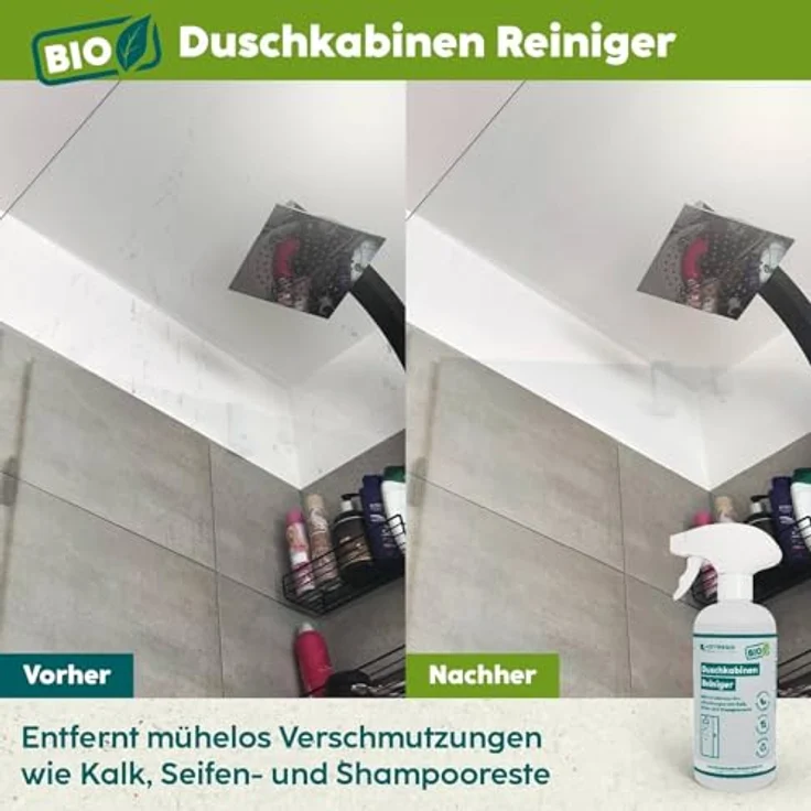 HOTREGA® Duschreiniger Kalkentferner, Glasreiniger für hygienisch saubere Duschkabinen, entfernt Kalk & Seifenreste, mit Abperleffekt und Frischeduft – Bild 4