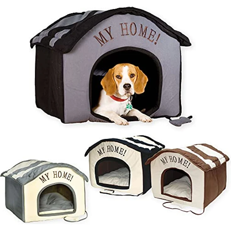 Wohnungs Hundehütte grau beige 60x60x50 cm Indoorhütte Die wunderschöne, plüschig-weiche Stoffhütte mit My Home- Stickerei ist EIN idealer Rückzugsort für kleine Hunde – Bild 2