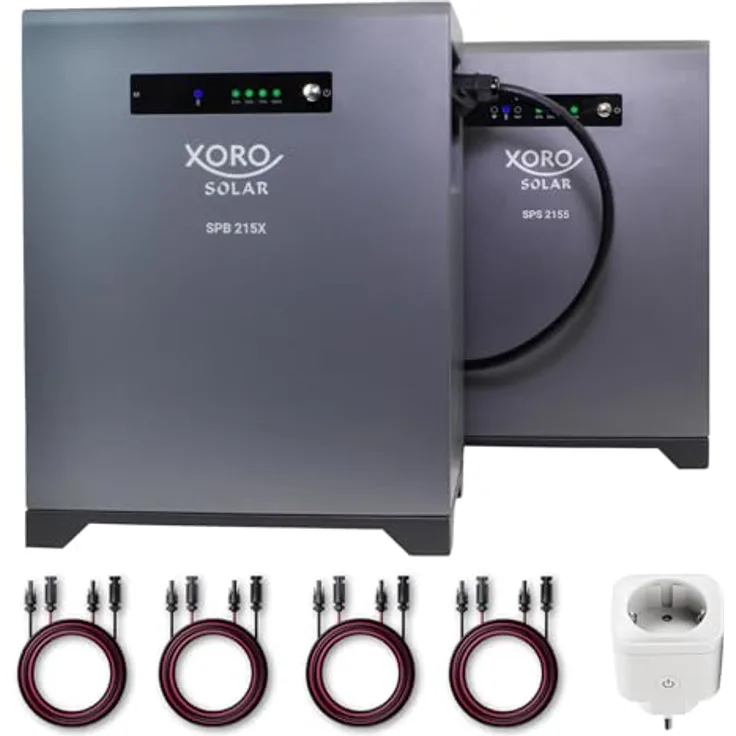 XORO SOLAR SPS 2155 Solarspeicher mit SPB 215X Erweiterungsakku, 4032 Wh, LiFePO4 Akku, Dual MPPT, 800W Ausgang, IP65, Plug & Play