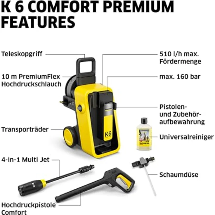 Kärcher Home & Garden K 6 Comfort Premium Hochdruckreiniger, 160 bar, wassergekühlter Motor, 4-in-1-Multi Jet-Strahlrohr, ergonomische G 180 Q COMFORT!Hold Pistole – Bild 8