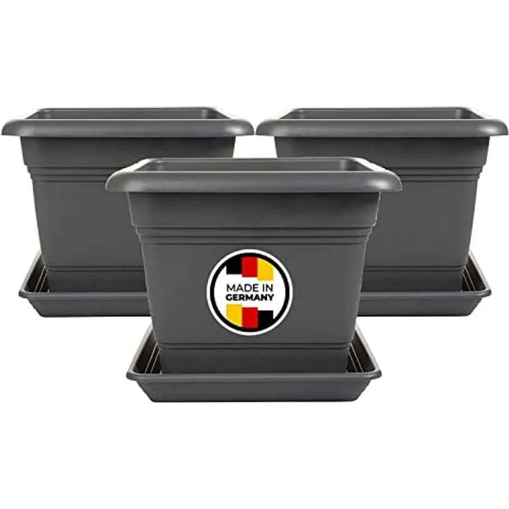2friends 3er Set Pflanzkübel groß außen, Blumentopf Gross mit Untersetzer 40x40 cm, Pflanztöpfe Blumenkübel Blumentöpfe Pflanztopf Pflanzentopf, Made in Germany, Model: Kay, Farbe: Anthrazit – Bild 1
