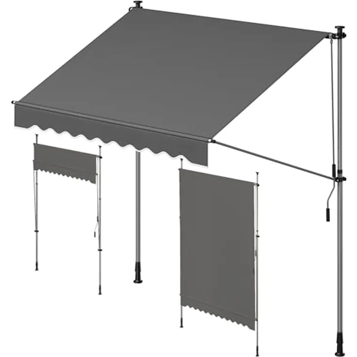 SONGMICS Klemmmarkise, höhenverstellbar, mit Handkurbel, Sonnenschutz, 200 x 120 cm, anthrazit